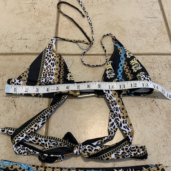💛 Shein Gold Chain and Leopard Print High-Waisted Bikini Set - Size Medium - Picture 2 of 9